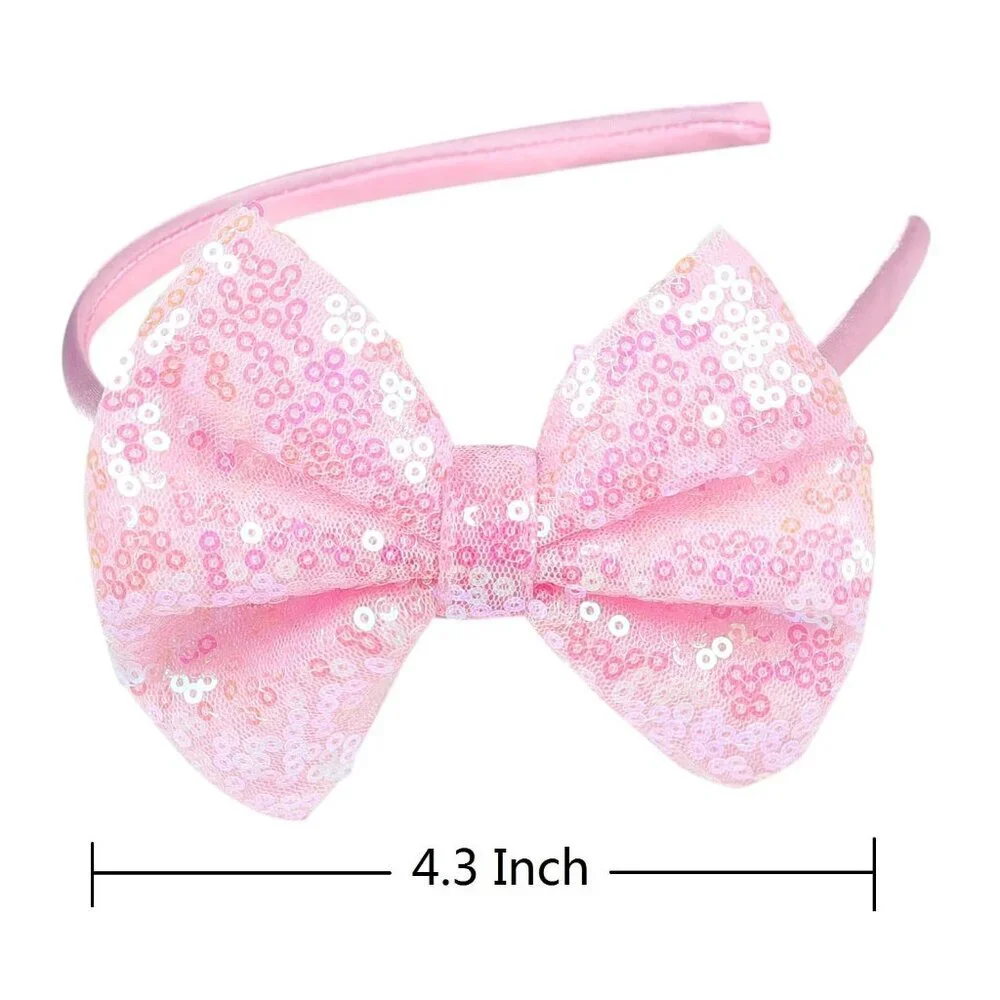 Love Fairy 4.3-Inch Sparkly Sequin Bow Tie Headbands - Boutique Ribbon Bows for